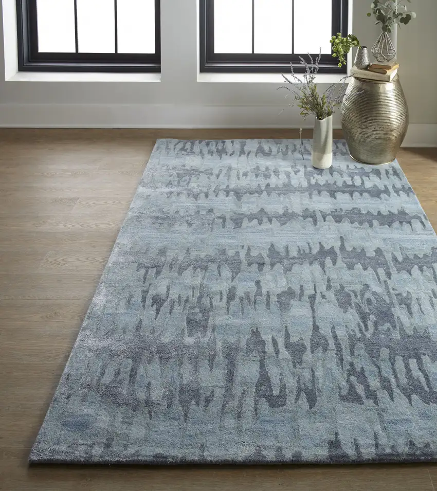 Blue Green And Gray Abstract Tufted Handmade Area Rug Photo 6