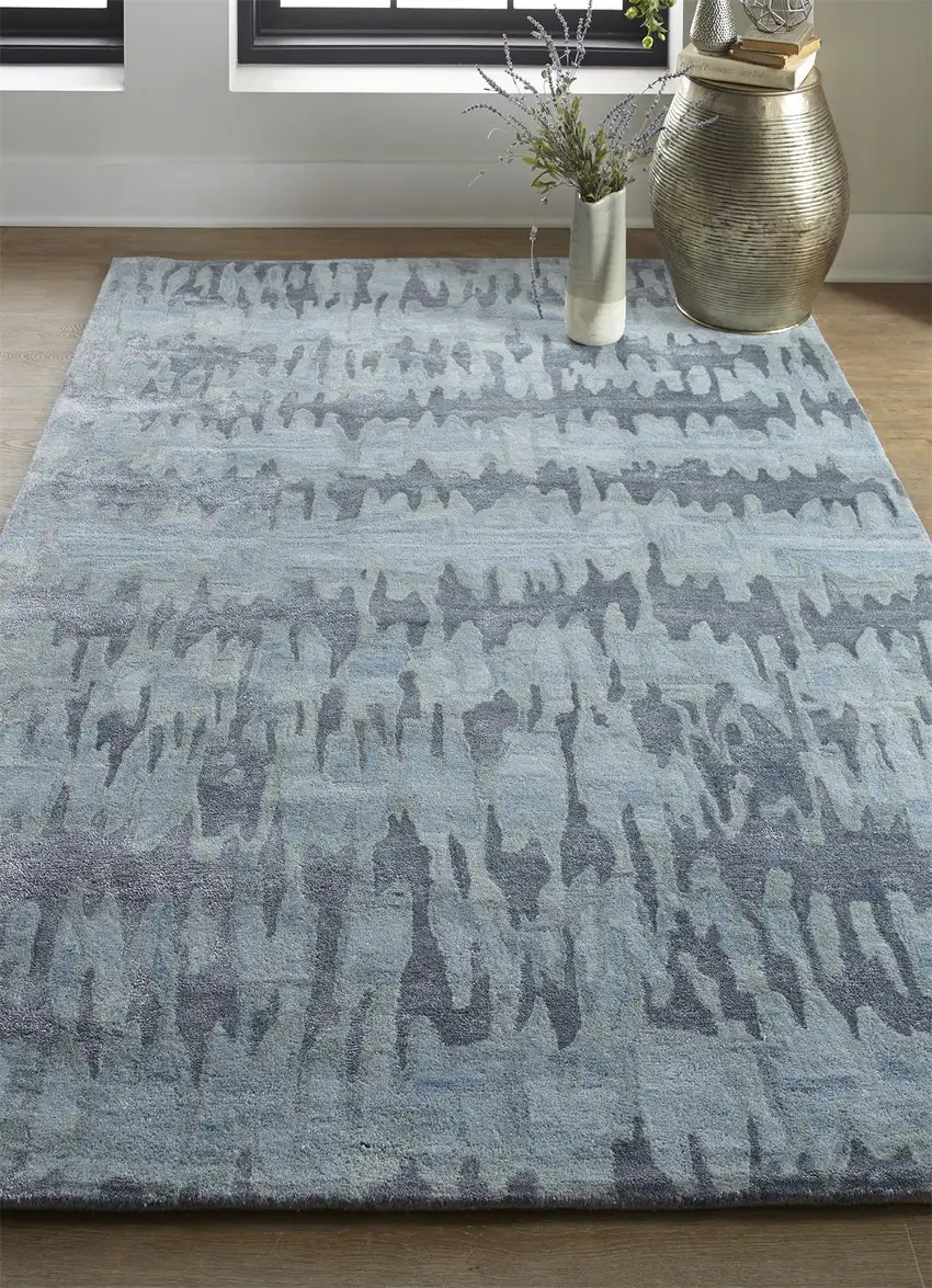 Blue Green And Gray Abstract Tufted Handmade Area Rug Photo 7
