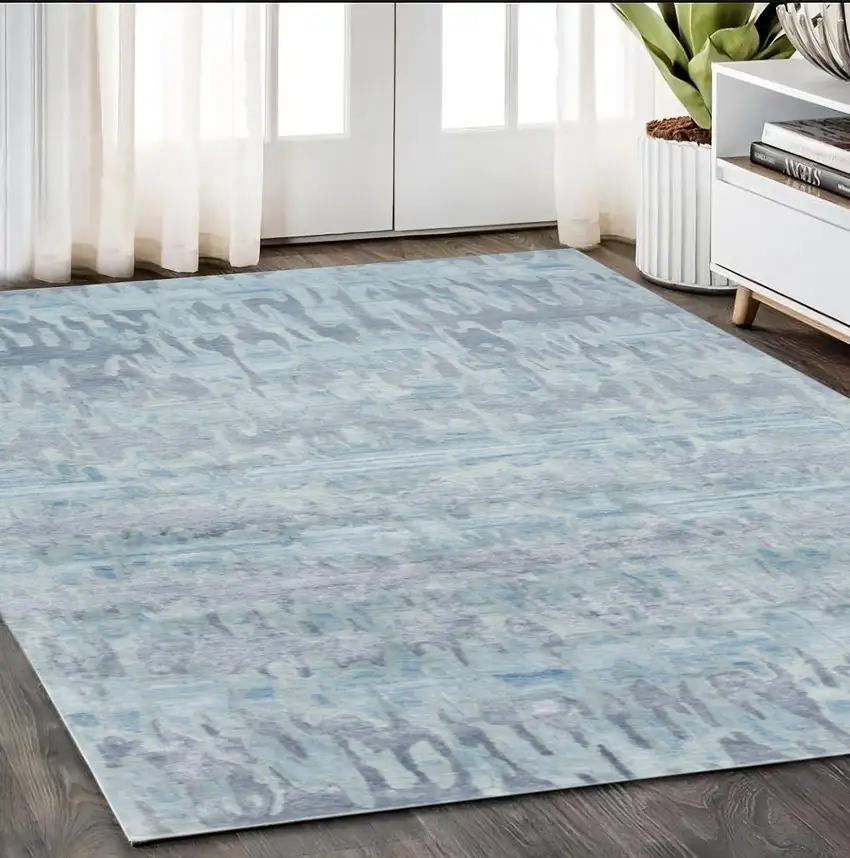 Blue Green And Gray Abstract Tufted Handmade Area Rug Photo 2