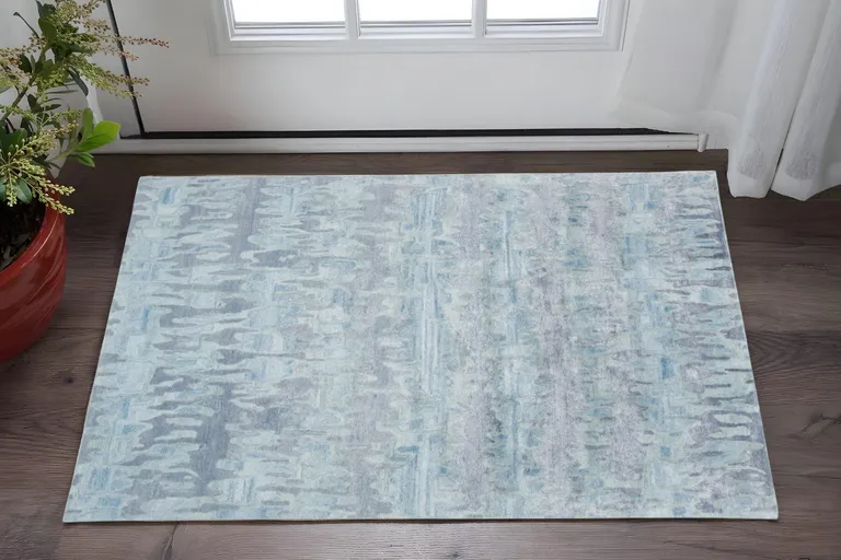 Blue Green And Gray Abstract Tufted Handmade Area Rug Photo 4