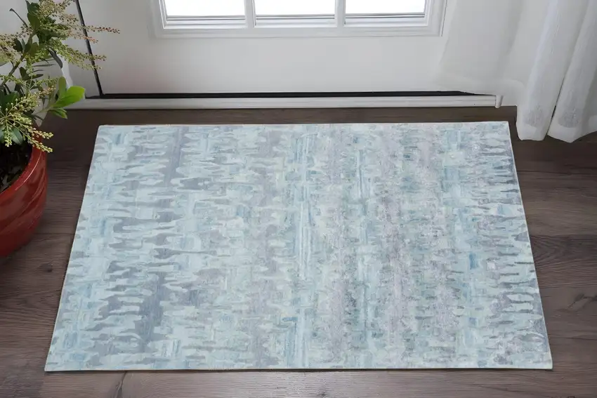 Blue Green And Gray Abstract Tufted Handmade Area Rug Photo 2