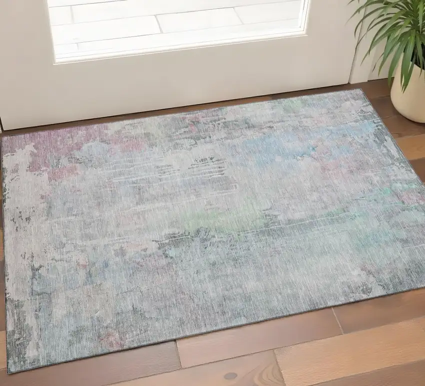 Blue Green And Gray Abstract Washable Area Rug With UV Protection Photo 1