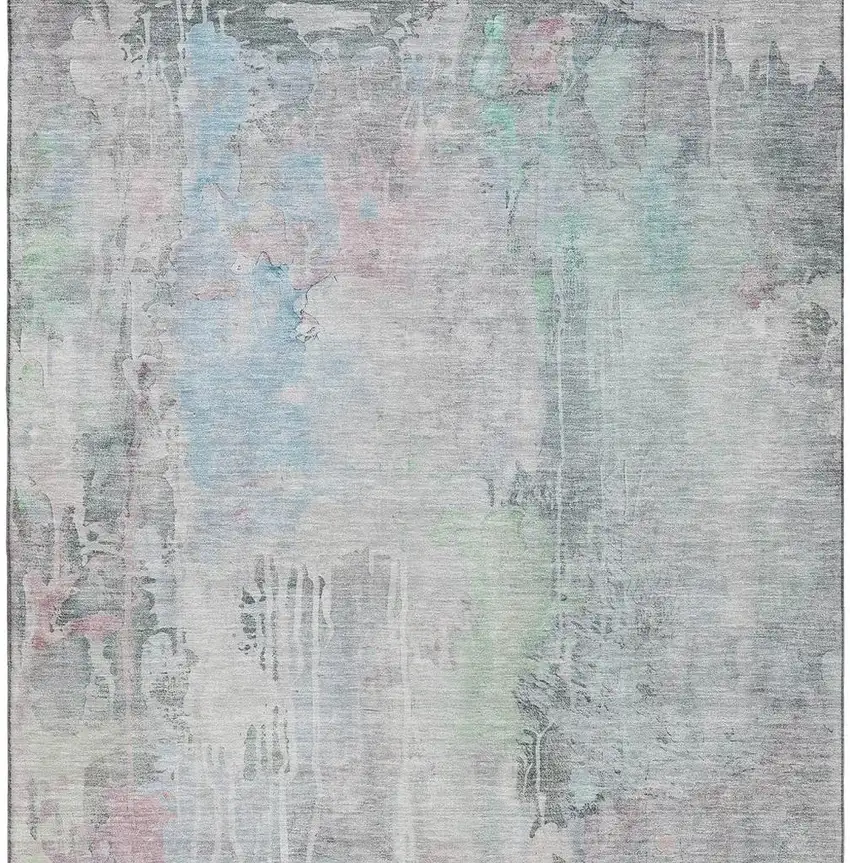 Blue Green And Gray Abstract Washable Area Rug With UV Protection Photo 4
