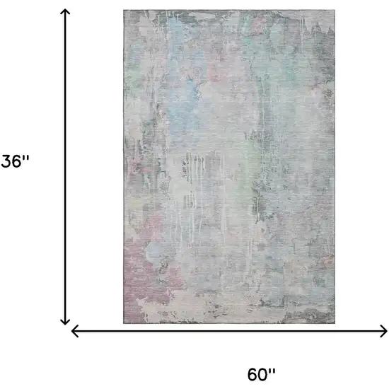 Blue Green And Gray Abstract Washable Area Rug With UV Protection Photo 3