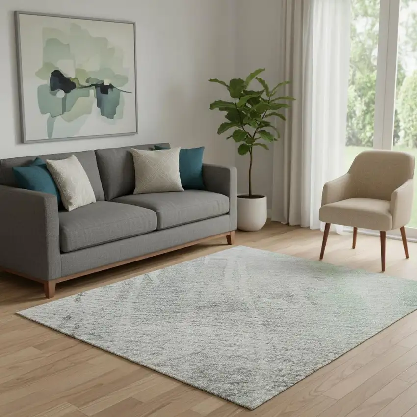 Blue Green And Gray Abstract Washable Area Rug With UV Protection Photo 2