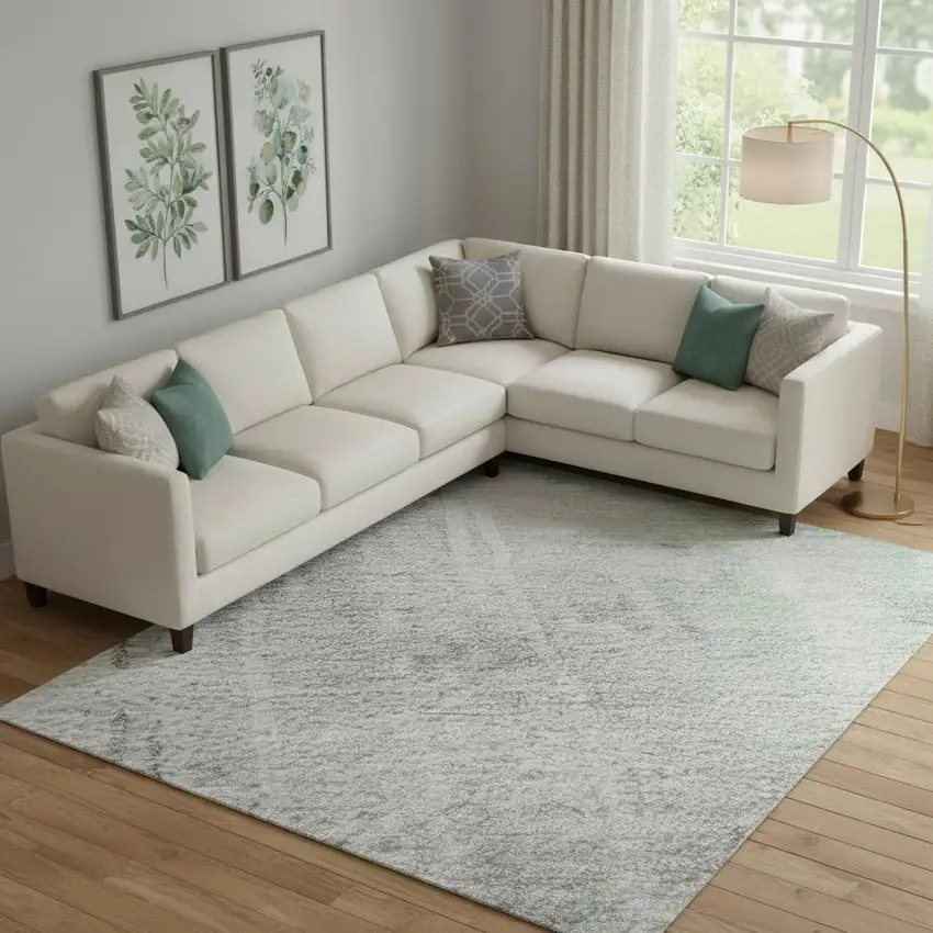 Blue Green And Gray Abstract Washable Area Rug With UV Protection Photo 2