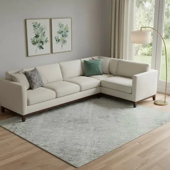 Blue Green And Gray Abstract Washable Area Rug With UV Protection Photo 2