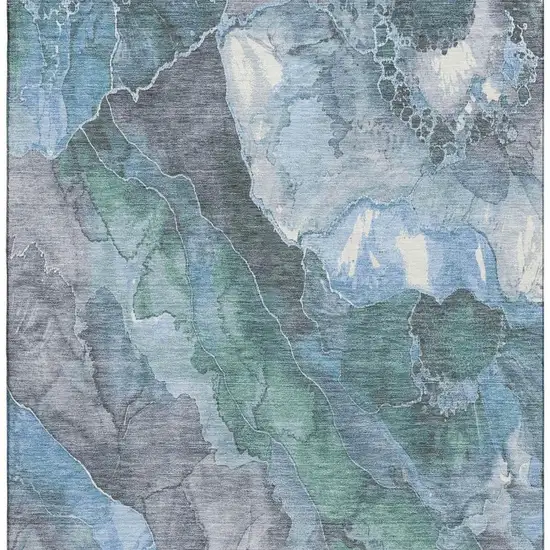 Blue Green And Gray Floral Washable Area Rug With UV Protection Photo 3