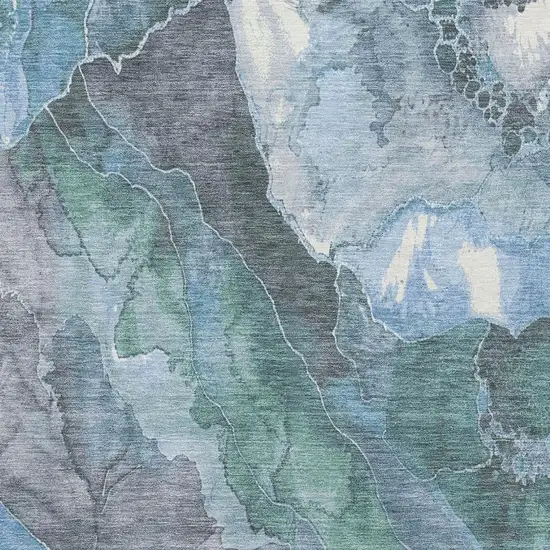 Blue Green And Gray Floral Washable Area Rug With UV Protection Photo 2