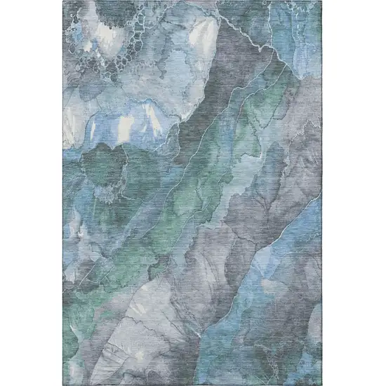 Blue Green And Gray Floral Washable Area Rug With UV Protection Photo 3