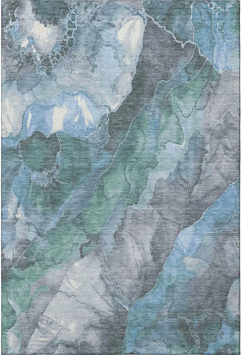 Blue Green And Gray Floral Washable Area Rug With UV Protection Photo 4