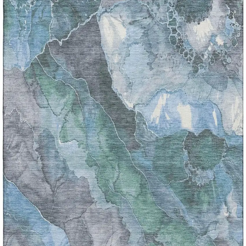 Blue Green And Gray Floral Washable Area Rug With UV Protection Photo 2