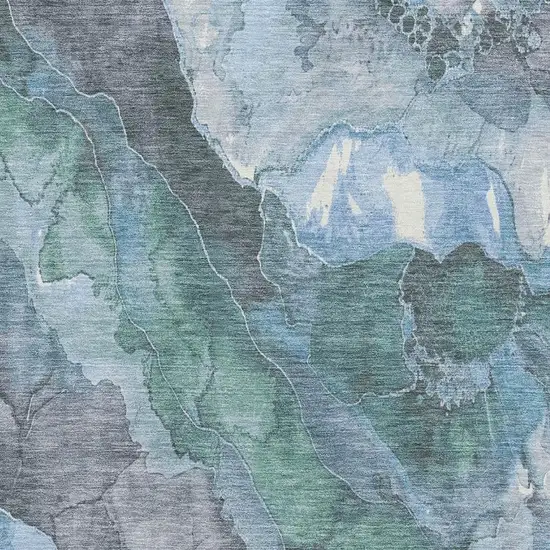 Blue Green And Gray Floral Washable Area Rug With UV Protection Photo 2