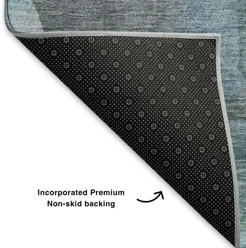 Blue Green And Gray Floral Washable Area Rug With UV Protection Photo 6