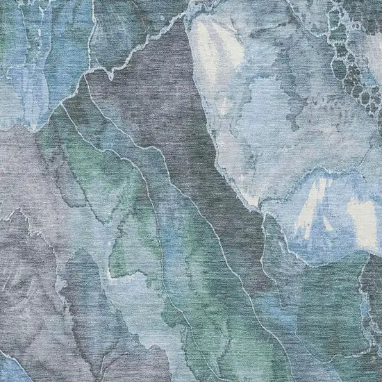 Blue Green And Gray Floral Washable Area Rug With UV Protection Photo 2