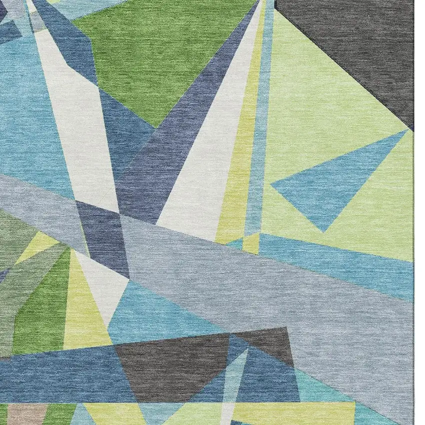Blue Green And Gray Geometric Washable Area Rug With UV Protection Photo 2