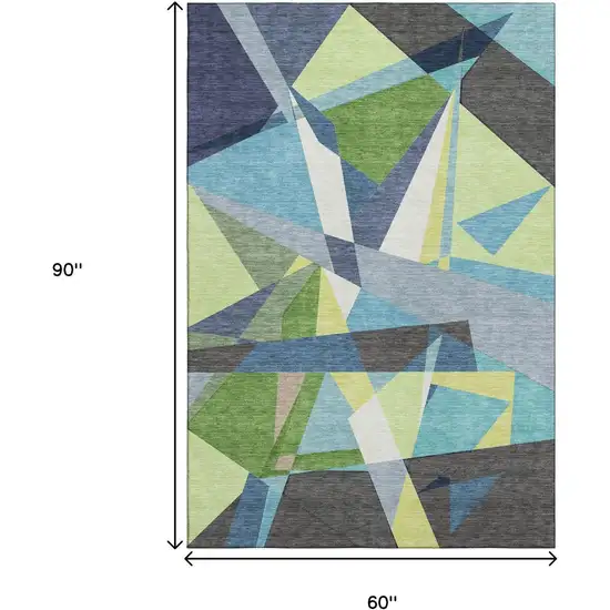 Blue Green And Gray Geometric Washable Area Rug With UV Protection Photo 8