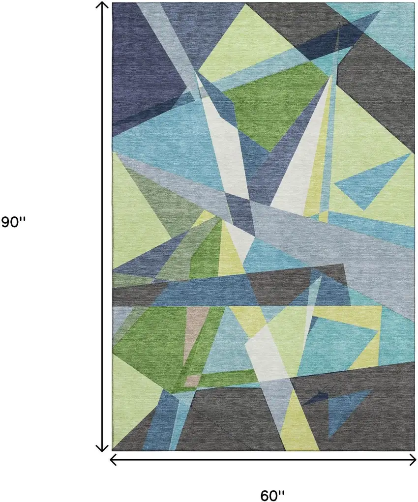 Blue Green And Gray Geometric Washable Area Rug With UV Protection Photo 8