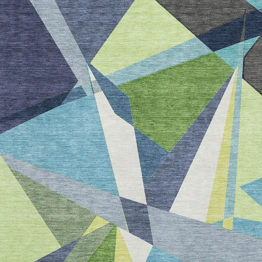 Blue Green And Gray Geometric Washable Area Rug With UV Protection Photo 2