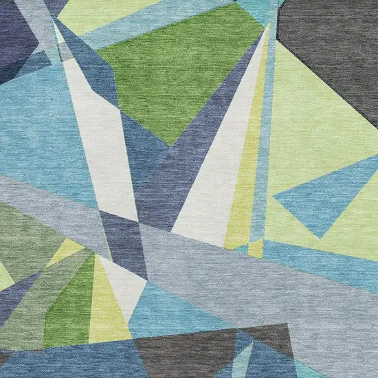 Blue Green And Gray Geometric Washable Area Rug With UV Protection Photo 2