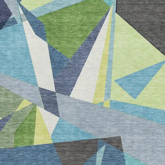 Blue Green And Gray Geometric Washable Area Rug With UV Protection Photo 2