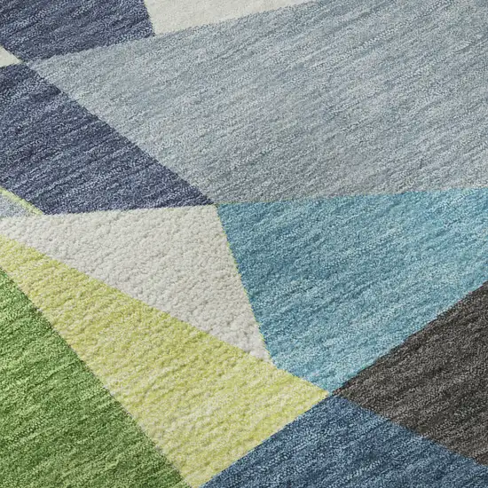 Blue Green And Gray Geometric Washable Area Rug With UV Protection Photo 9