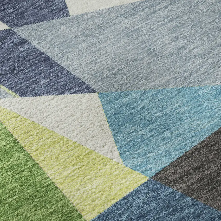 Blue Green And Gray Geometric Washable Area Rug With UV Protection Photo 9