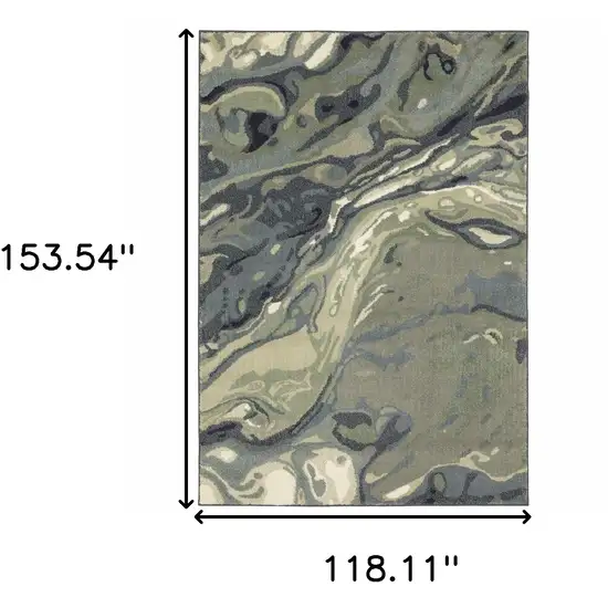 Blue Green And Grey Abstract Power Loom Stain Resistant Area Rug Photo 3