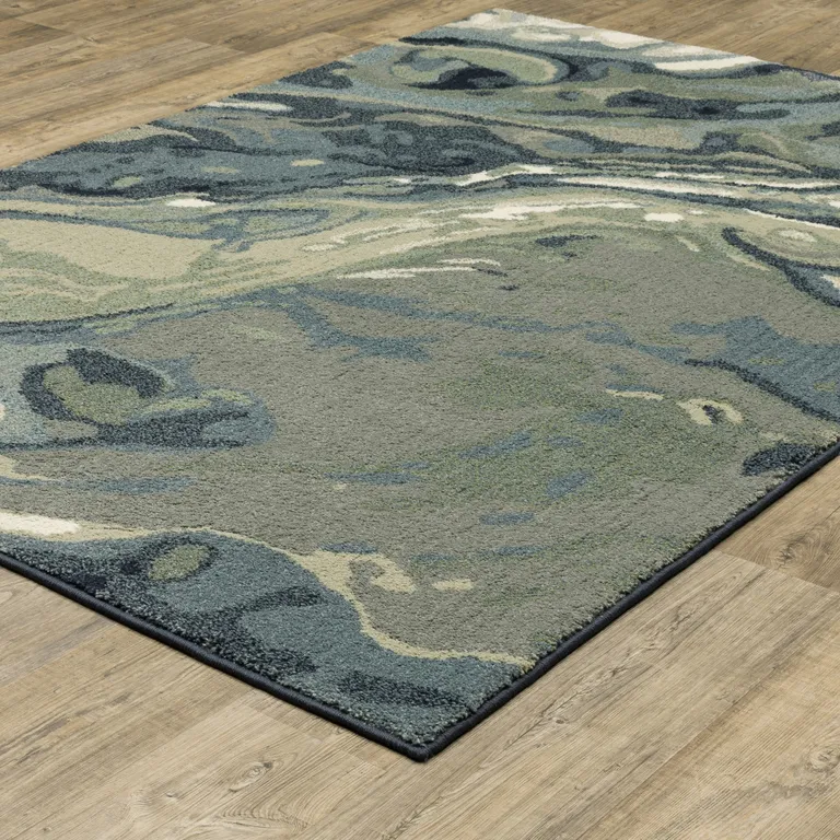 Blue Green And Grey Abstract Power Loom Stain Resistant Area Rug Photo 5
