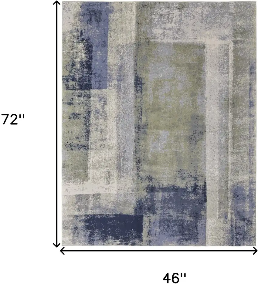 Blue Green And Ivory Abstract Power Loom Distressed Area Rug Photo 10
