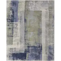 Photo of Blue Green And Ivory Abstract Power Loom Distressed Area Rug