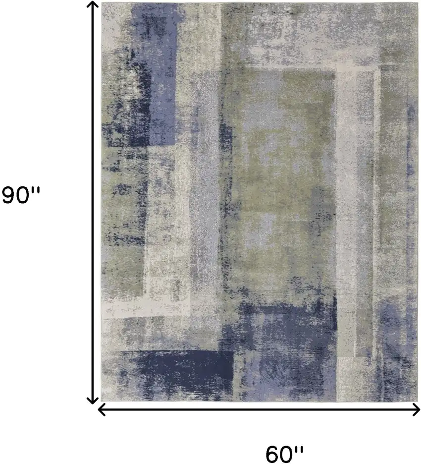 Blue Green And Ivory Abstract Power Loom Distressed Area Rug Photo 10