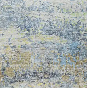 Photo of Blue Green And Ivory Abstract Washable Indoor Outdoor Area Rug