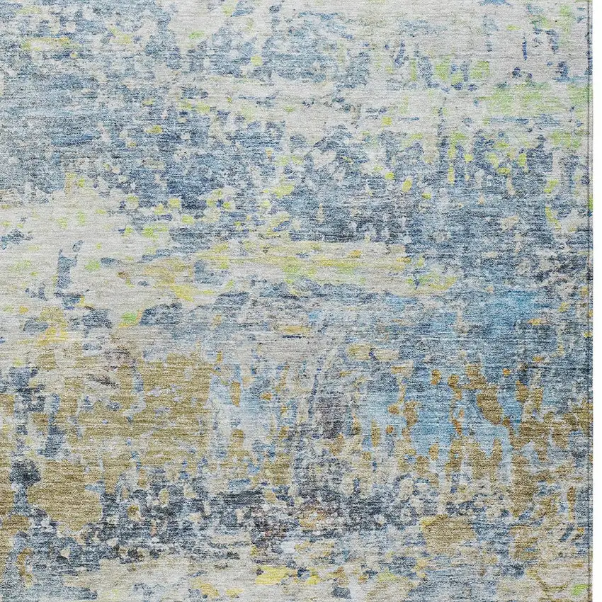Blue Green And Ivory Abstract Washable Indoor Outdoor Area Rug Photo 6