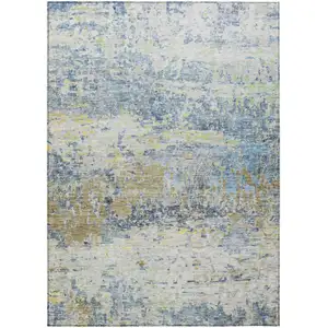 Photo of Blue Green And Ivory Abstract Washable Indoor Outdoor Area Rug