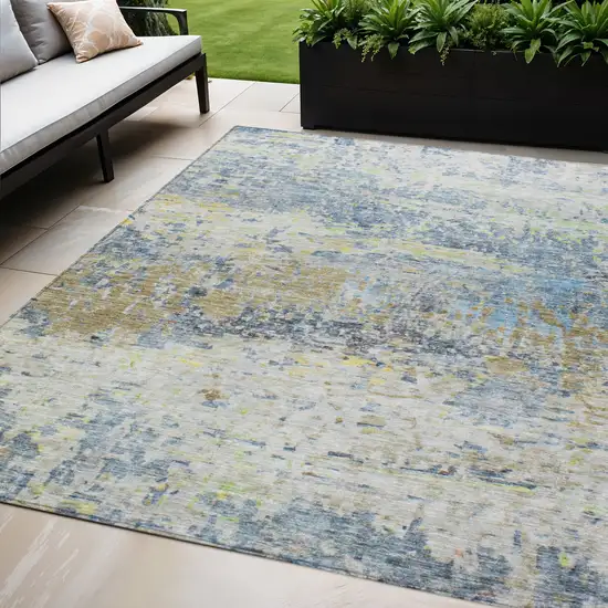 Blue Green And Ivory Abstract Washable Indoor Outdoor Area Rug Photo 1