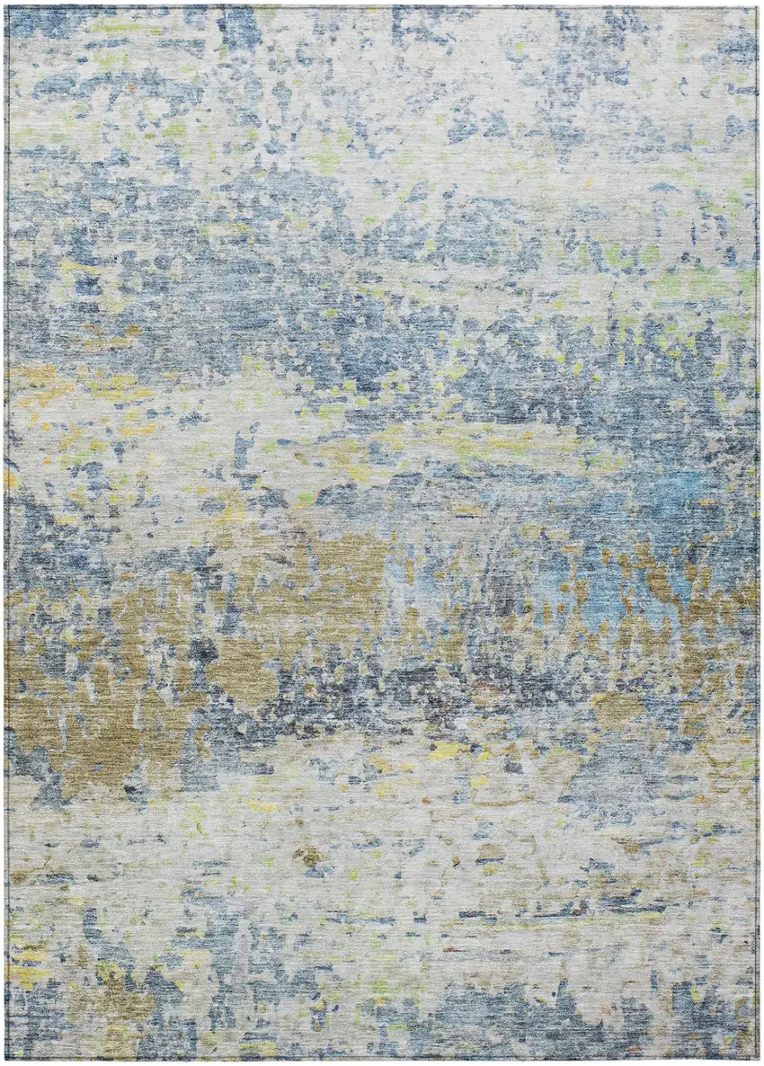 Blue Green And Ivory Abstract Washable Indoor Outdoor Area Rug Photo 2