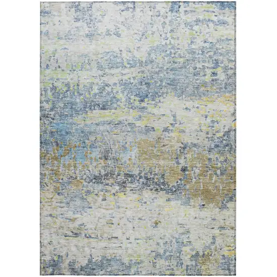 Blue Green And Ivory Abstract Washable Indoor Outdoor Area Rug Photo 7