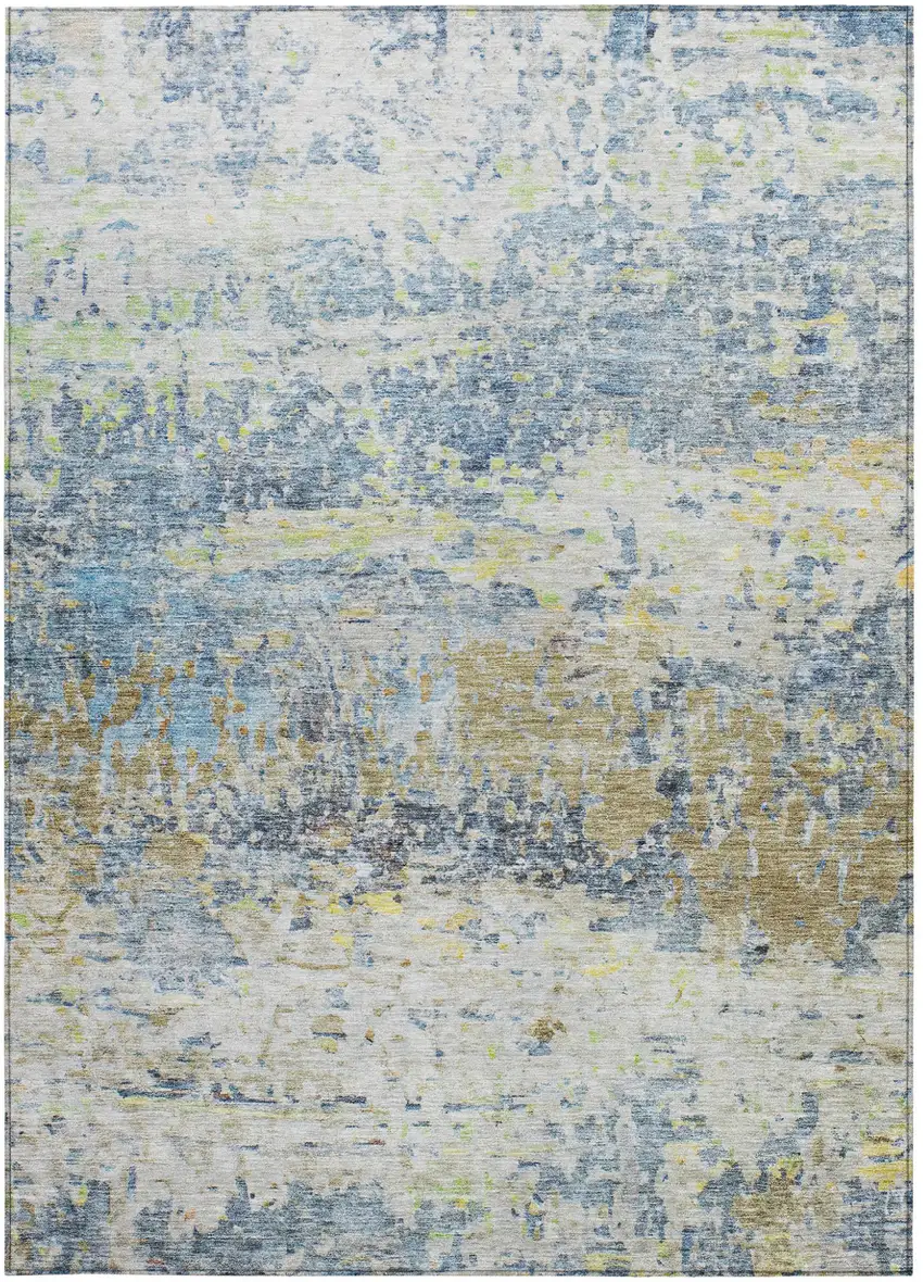 Blue Green And Ivory Abstract Washable Indoor Outdoor Area Rug Photo 7