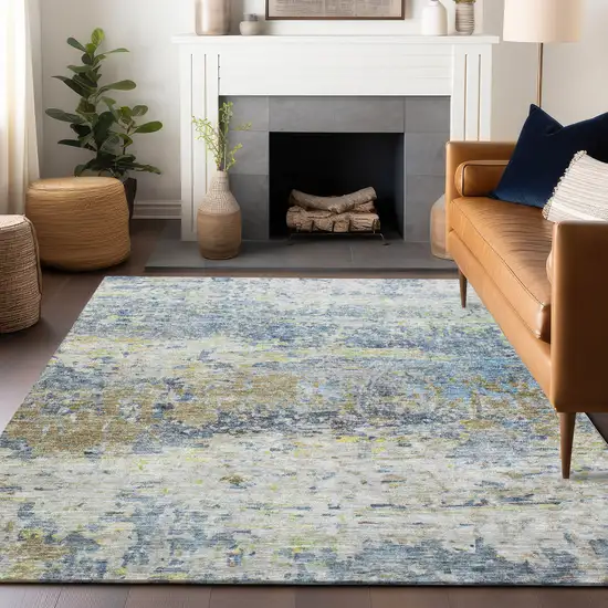 Blue Green And Ivory Abstract Washable Indoor Outdoor Area Rug Photo 9