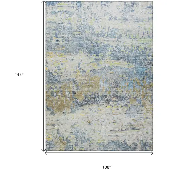 Blue Green And Ivory Abstract Washable Indoor Outdoor Area Rug Photo 8