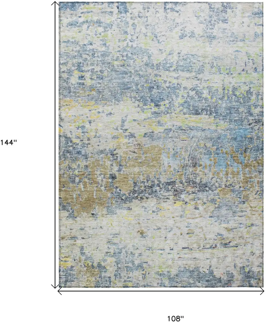 Blue Green And Ivory Abstract Washable Indoor Outdoor Area Rug Photo 8