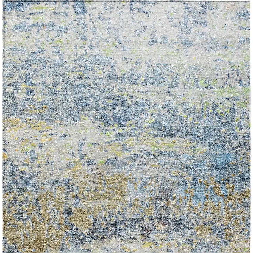 Blue Green And Ivory Abstract Washable Indoor Outdoor Area Rug Photo 7