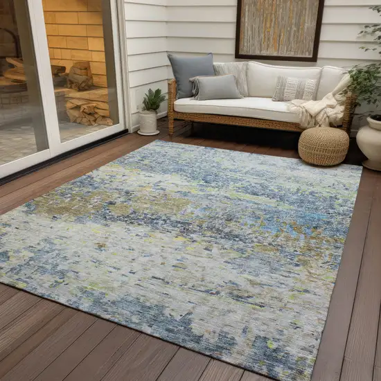 Blue Green And Ivory Abstract Washable Indoor Outdoor Area Rug Photo 8