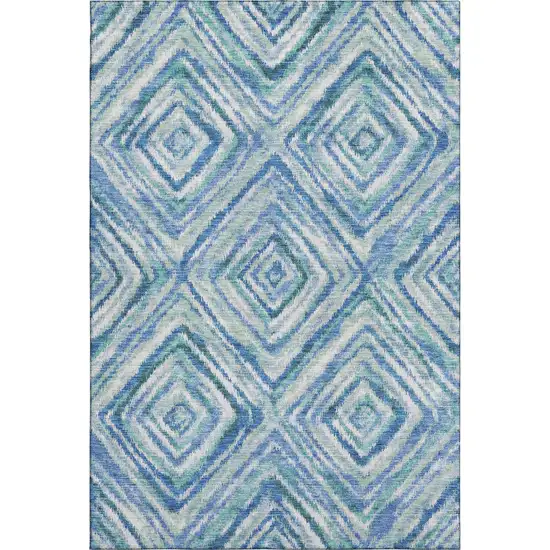 Blue Green And Ivory Geometric Washable Area Rug With UV Protection Photo 1