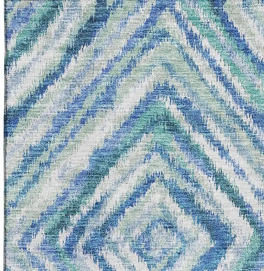 Blue Green And Ivory Geometric Washable Area Rug With UV Protection Photo 4