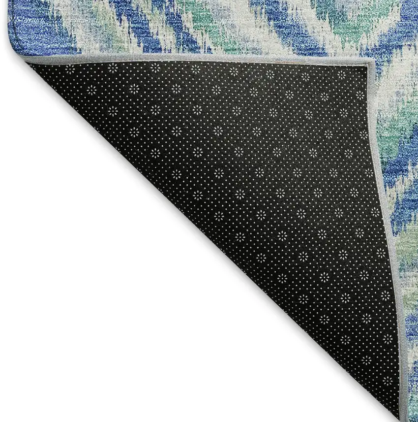 Blue Green And Ivory Geometric Washable Area Rug With UV Protection Photo 7