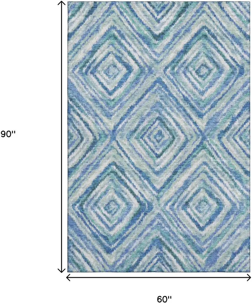 Blue Green And Ivory Geometric Washable Area Rug With UV Protection Photo 3