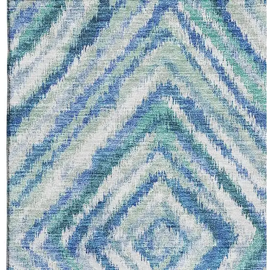 Blue Green And Ivory Geometric Washable Area Rug With UV Protection Photo 4