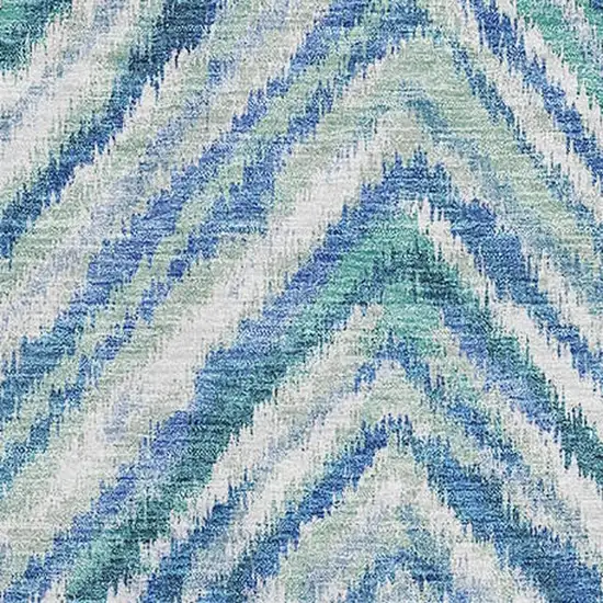 Blue Green And Ivory Geometric Washable Area Rug With UV Protection Photo 3